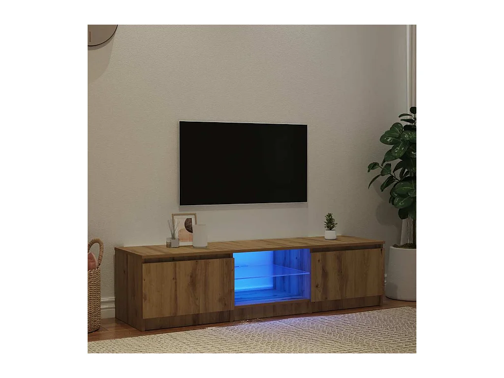 Meuble TV avec lumières LED chêne artisanal bois d'ingénierie