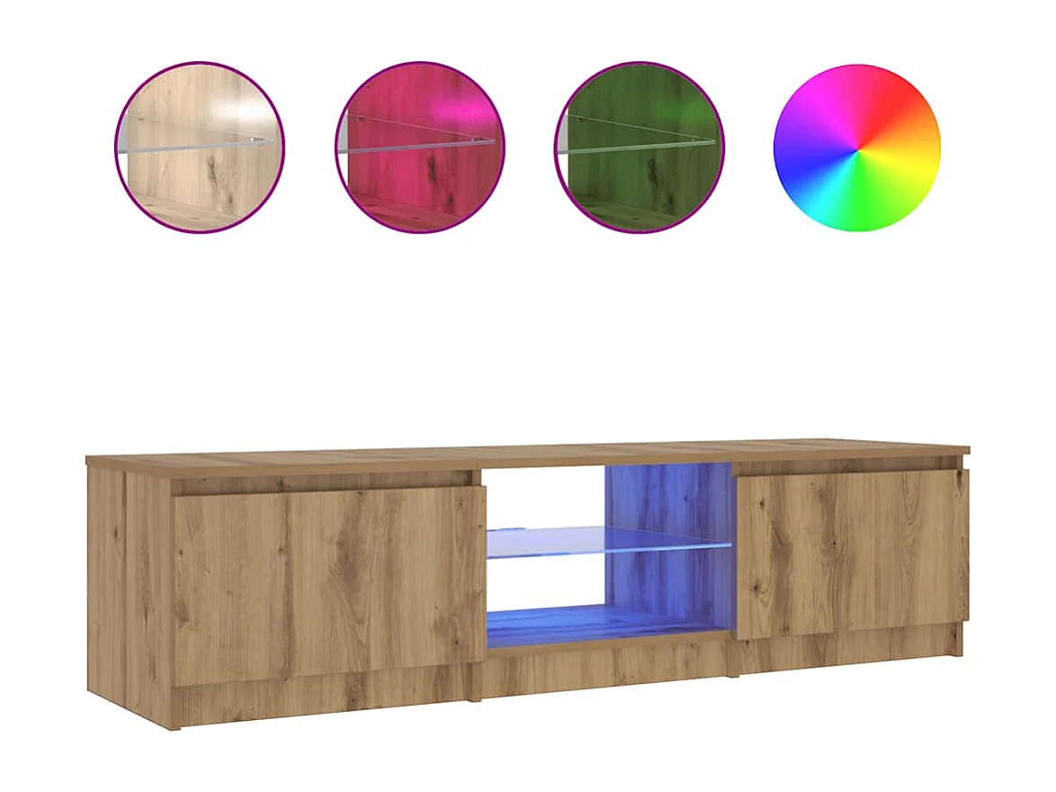 Meuble TV avec lumières LED chêne artisanal bois d'ingénierie