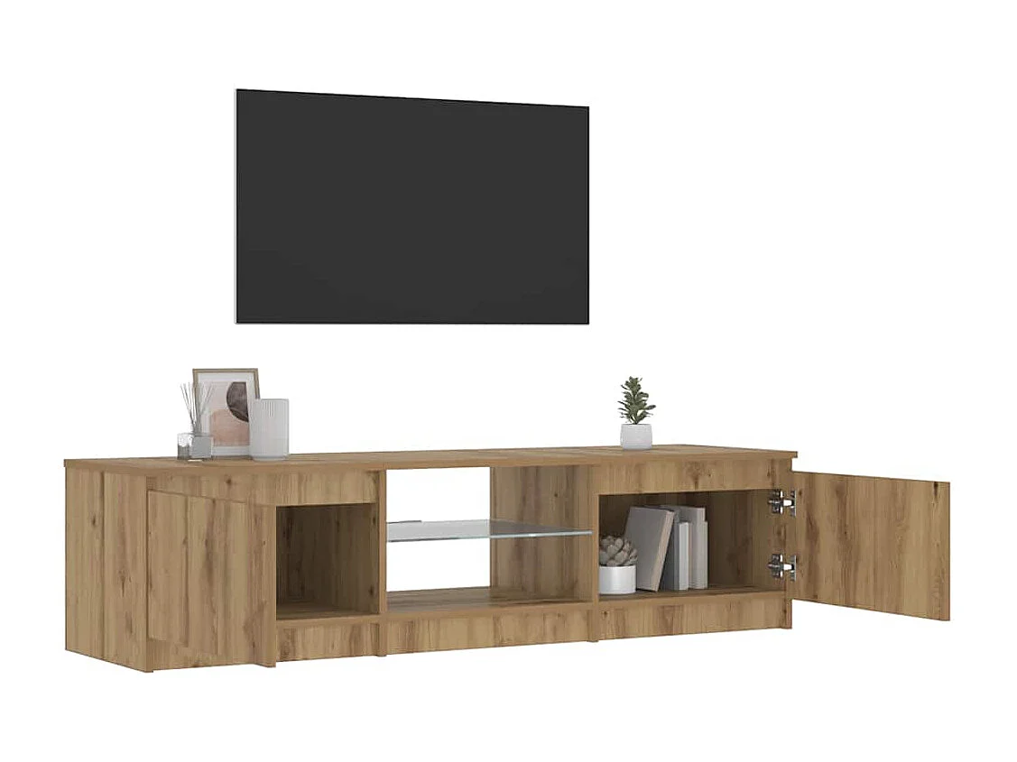 Meuble TV avec lumières LED chêne artisanal bois d'ingénierie