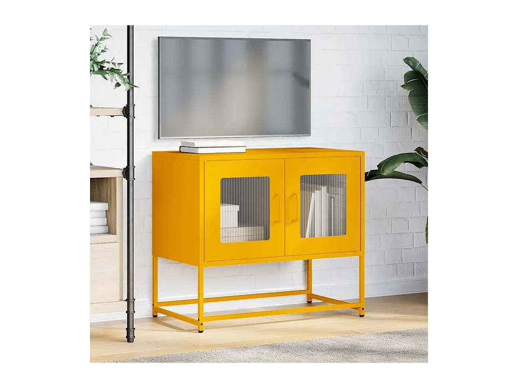 Meuble TV jaune moutarde 68x39x60,5 cm acier laminé à froid