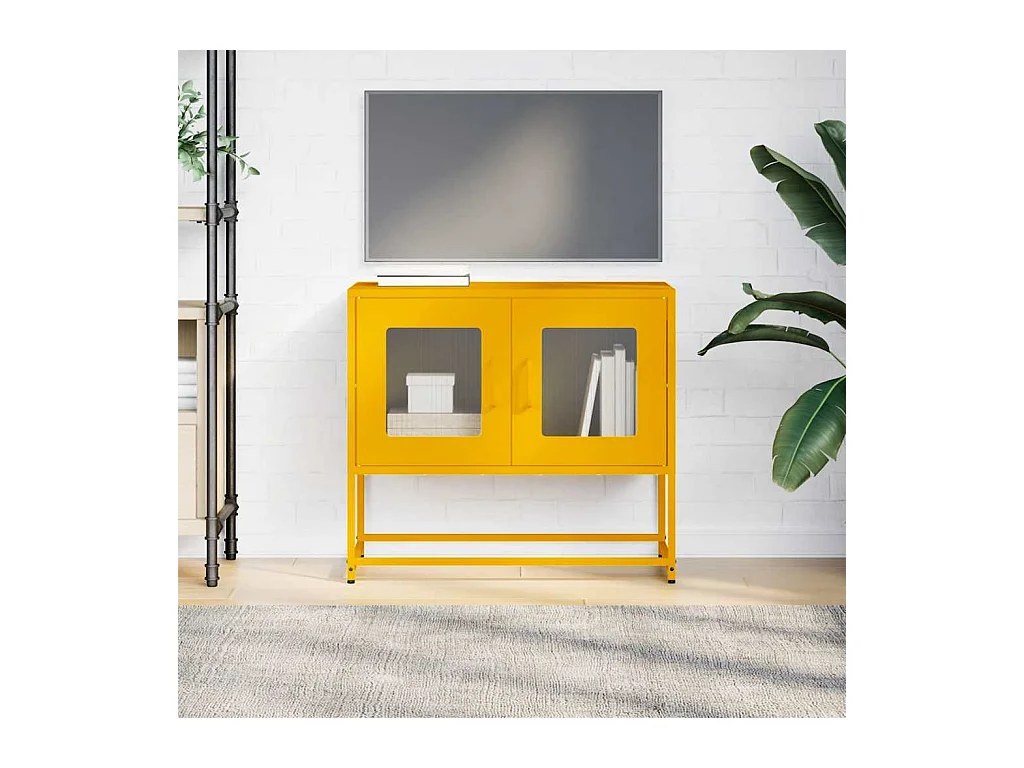 Meuble TV jaune moutarde 68x39x60,5 cm acier laminé à froid