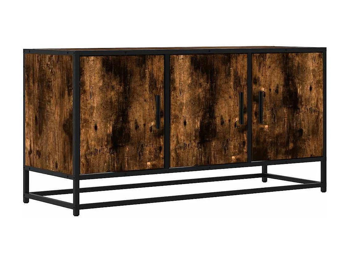 Meuble TV chêne fumé 100x35x50 cm bois d'ingénierie et métal