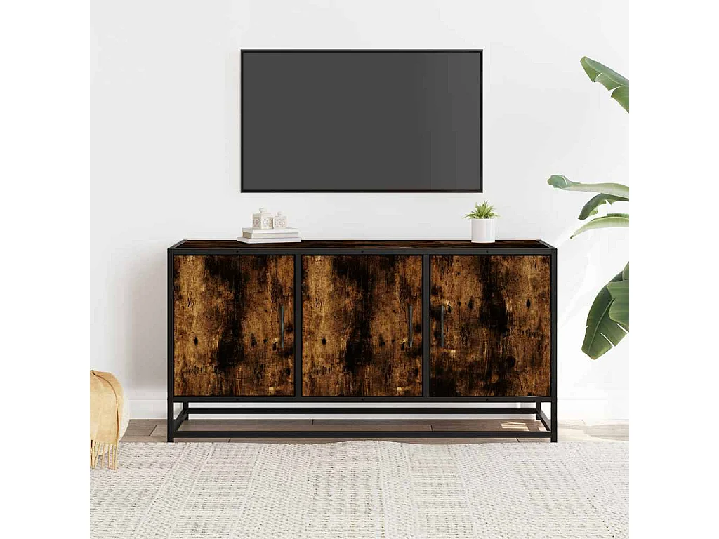 Meuble TV chêne fumé 100x35x50 cm bois d'ingénierie et métal