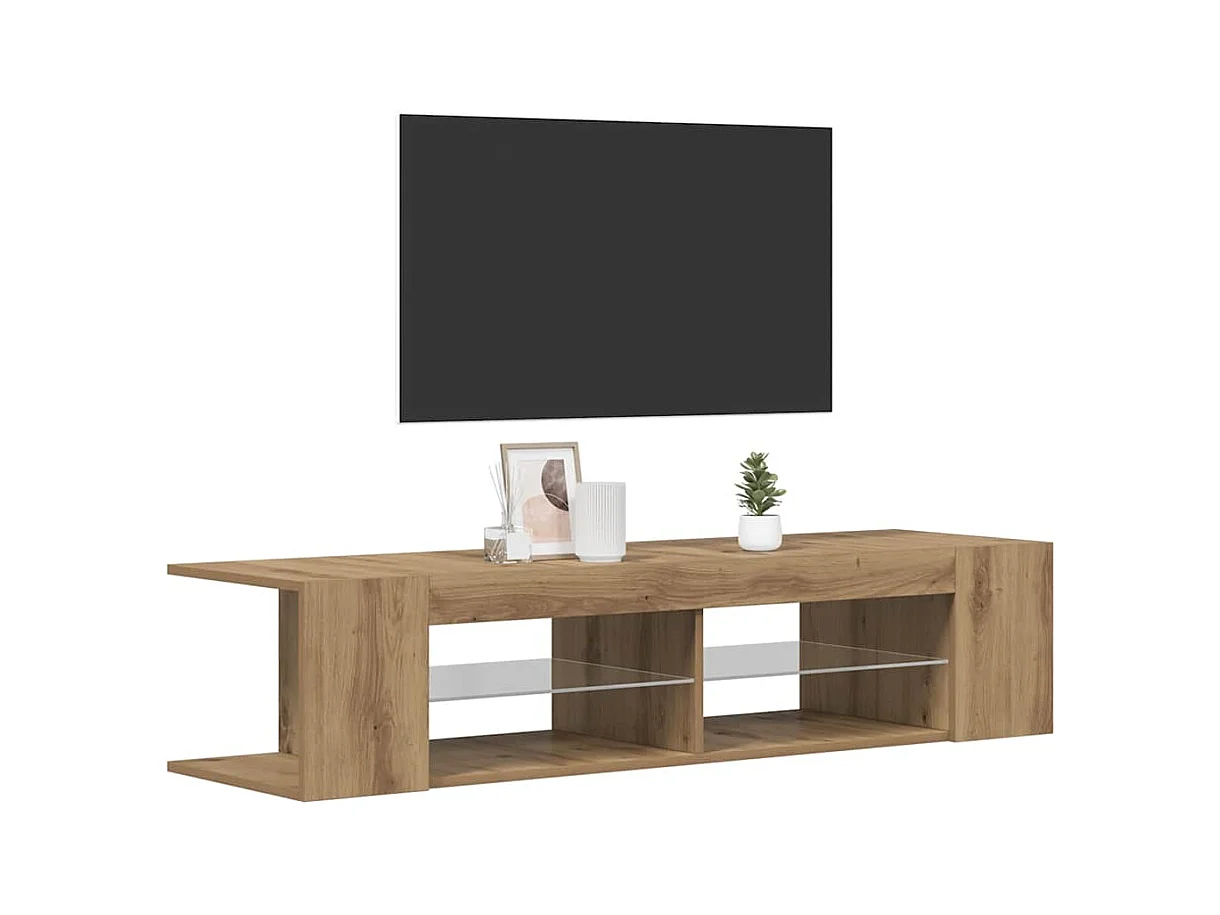 Meuble TV avec lumières LED chêne artisanal bois d'ingénierie