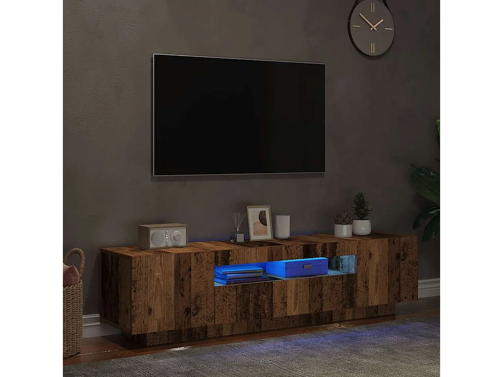 Meuble TV avec lumières LED vieux bois bois d'ingénierie