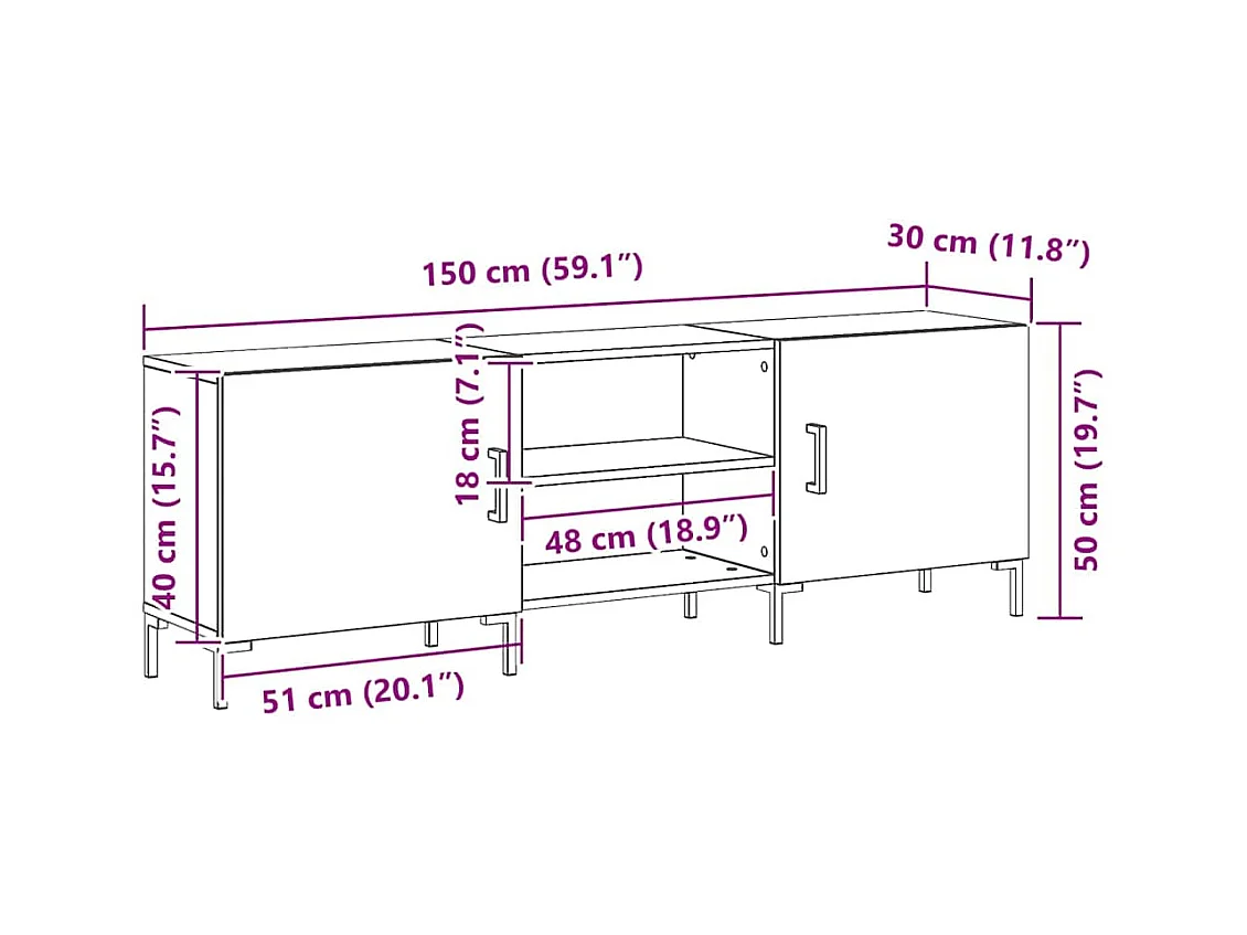 Meuble TV Chêne noir 150 x 30 x 50 cm Bois d'ingénierie