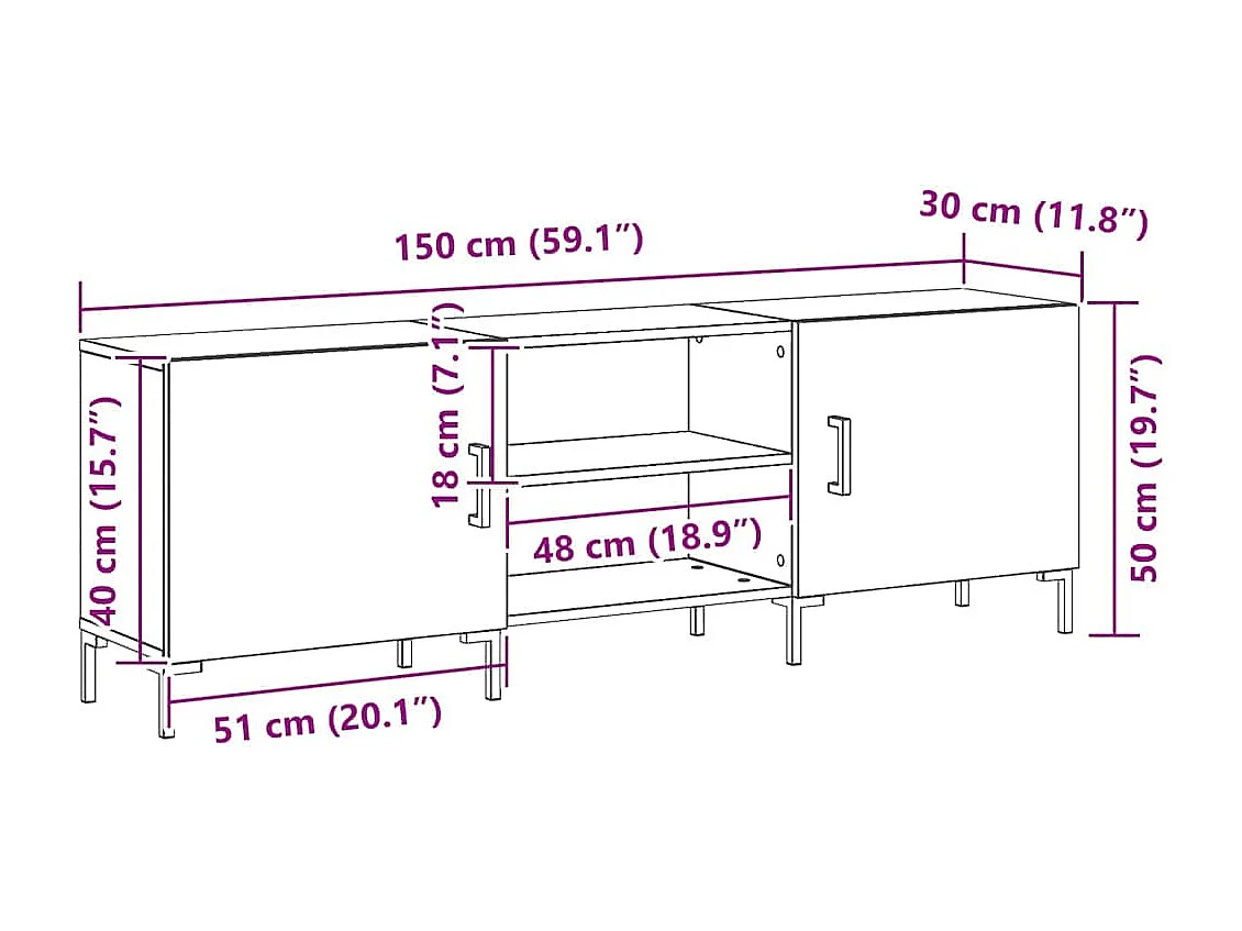 Gabinete para TV Carvalho preto 150 x 30 x 50 cm