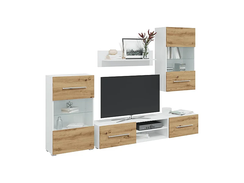 Muebles de TV 5 piezas con iluminación LED roble artesanal