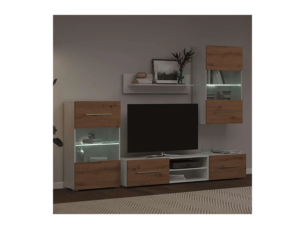 Meubles TV et lumière LED 5 pièces chêne artisanal bois ingénierie