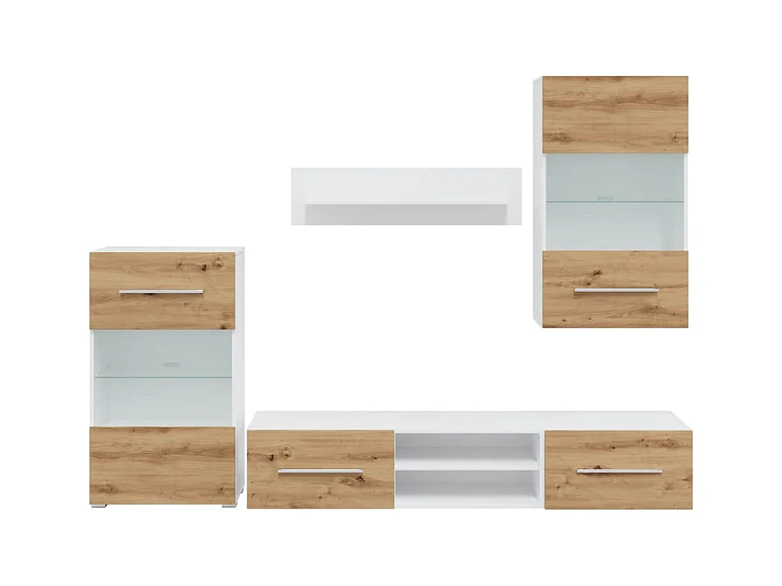 Meubles TV et lumière LED 5 pièces chêne artisanal bois ingénierie