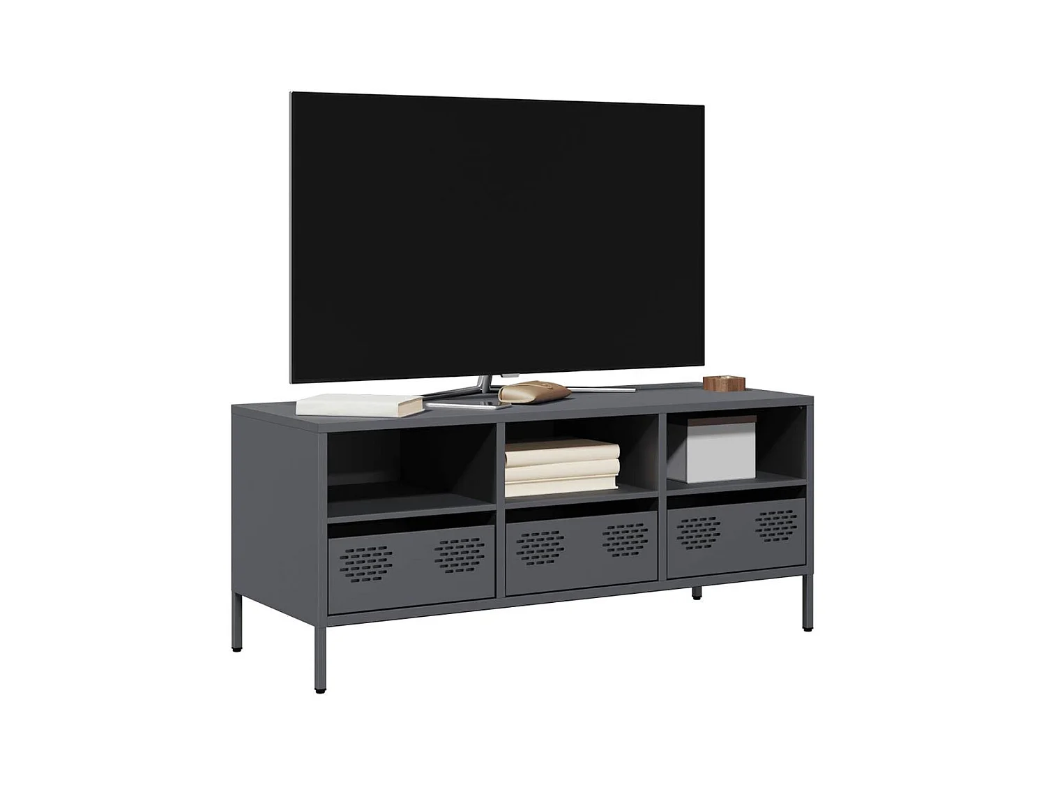 Meuble TV anthracite 101,5x39x43,5 cm acier laminé à froid