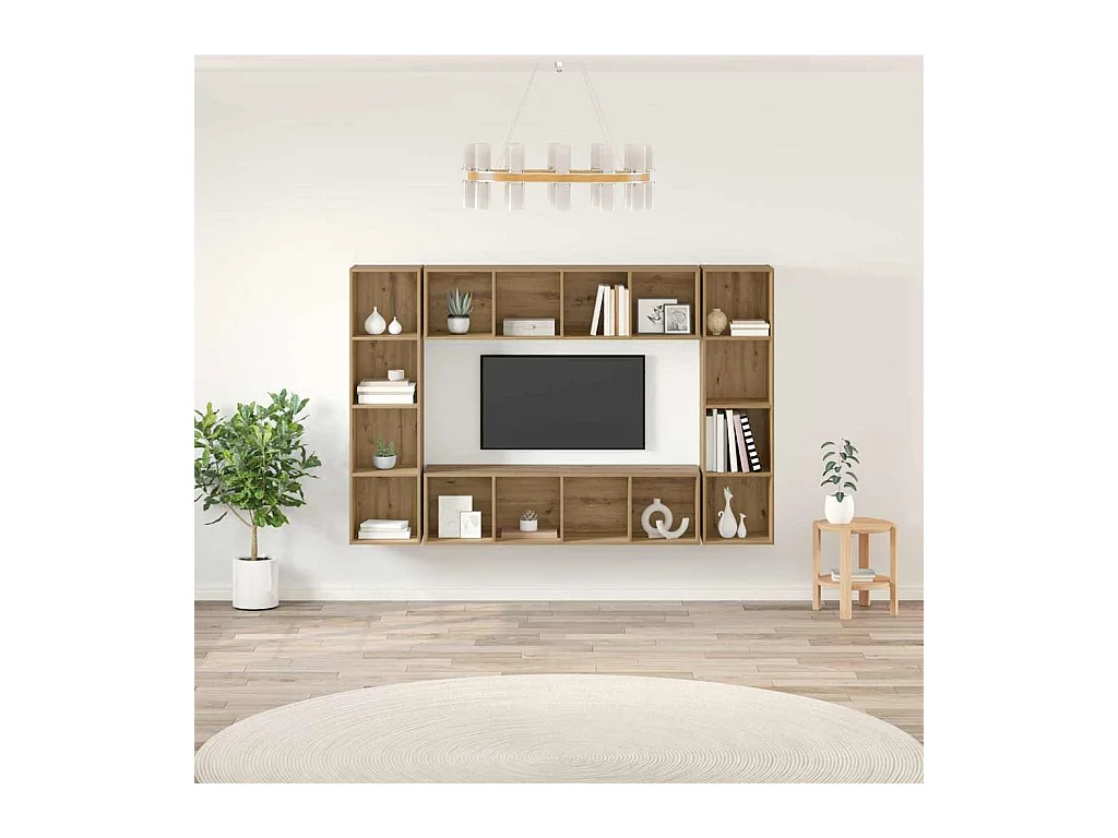Meuble TV 4 pièces Marron 37 x 37 x 142.5 cm Bois d'ingénierie