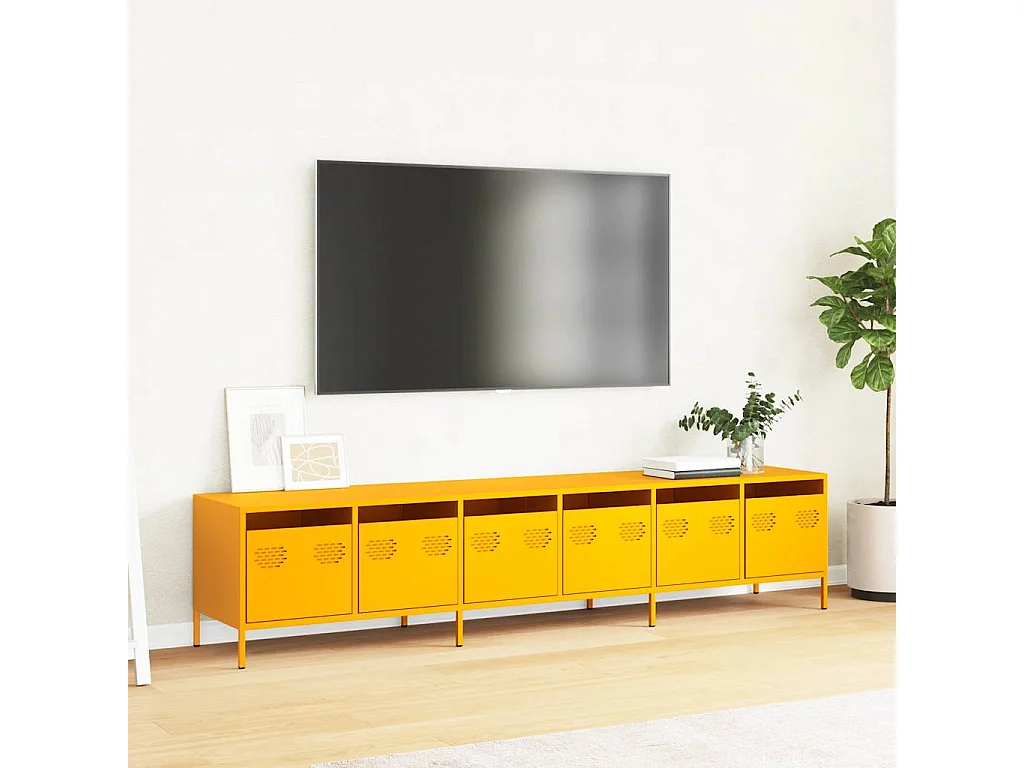 Meuble TV jaune moutarde 202x39x43,5 cm acier laminé à froid