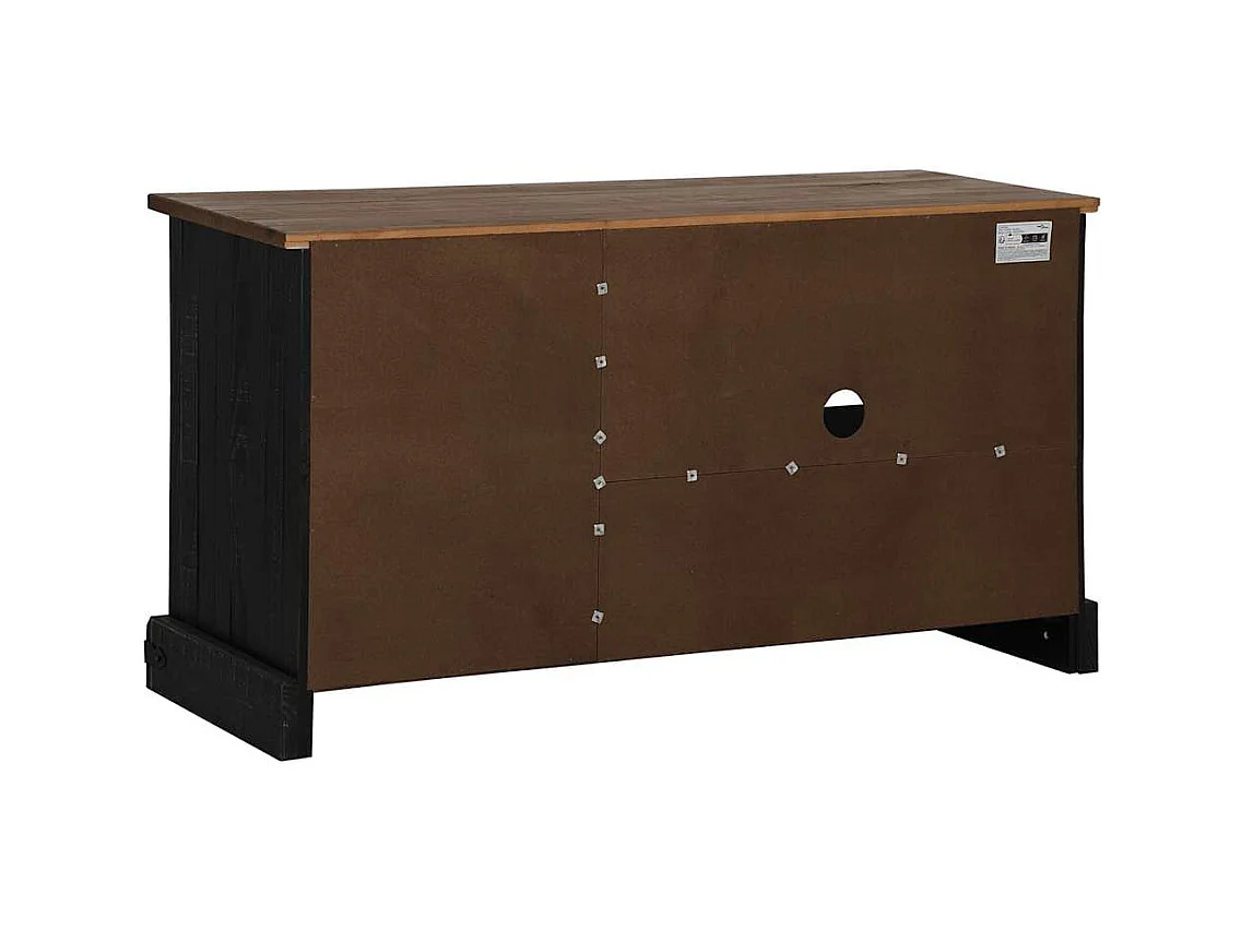 Meuble TV HALDEN porte coulissante noir 110x40x60cm bois massif
