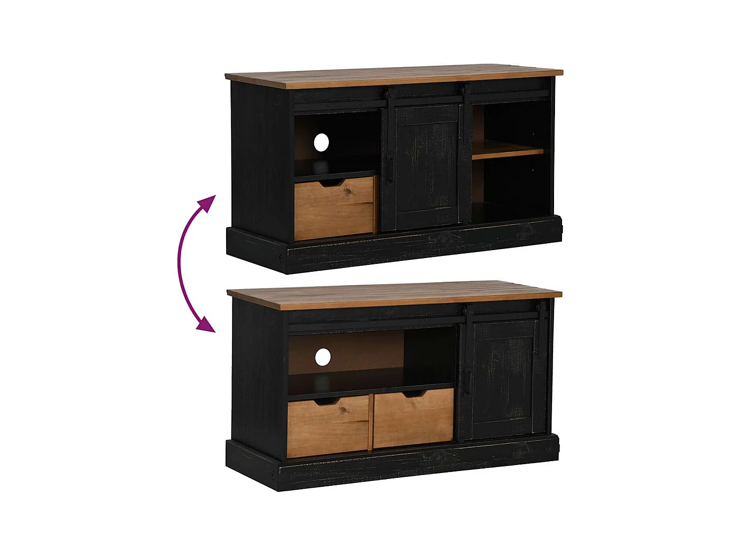 Meuble TV HALDEN porte coulissante noir 110x40x60cm bois massif