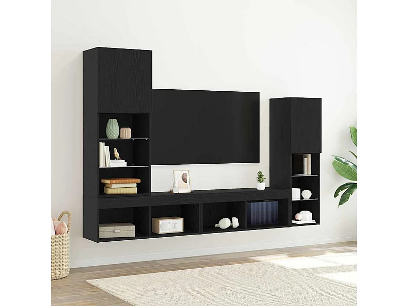 Gabinete de TV 4 pcs Roble negro 40.5 x 30 x 102 cm