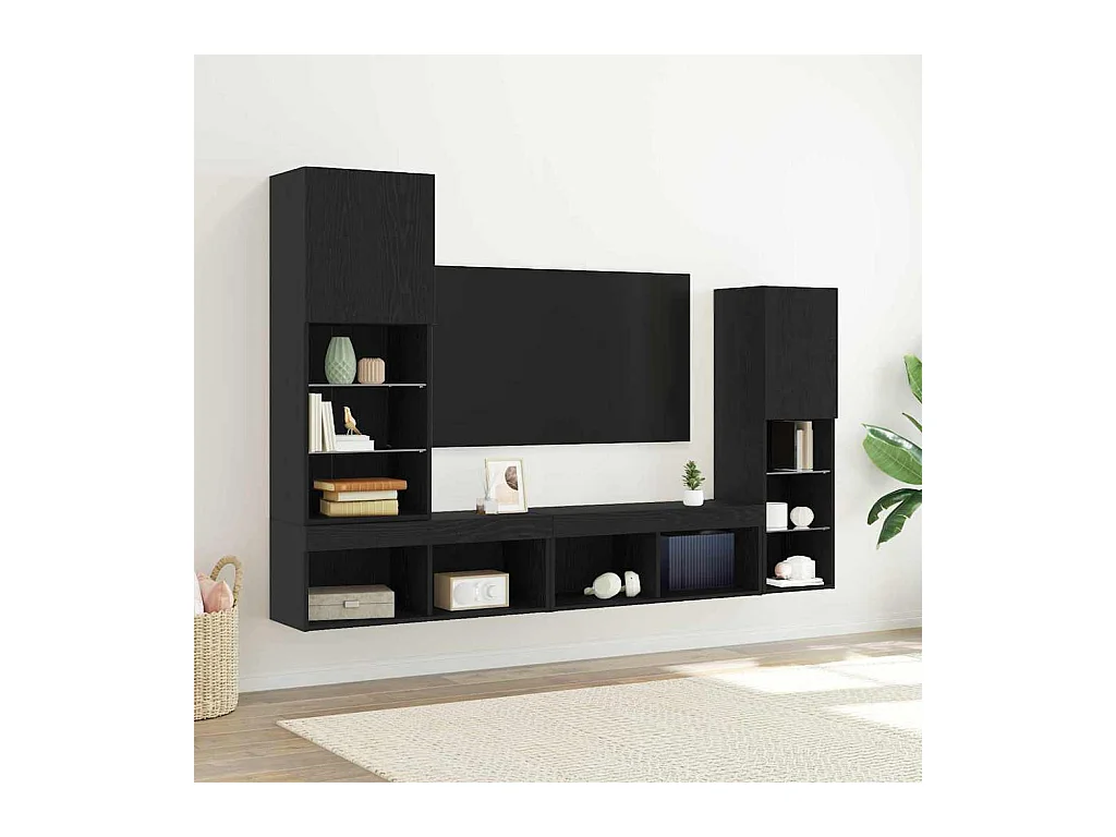 Gabinete para TV 4 peças Carvalho preto 40.5 x 30 x 102 cm
