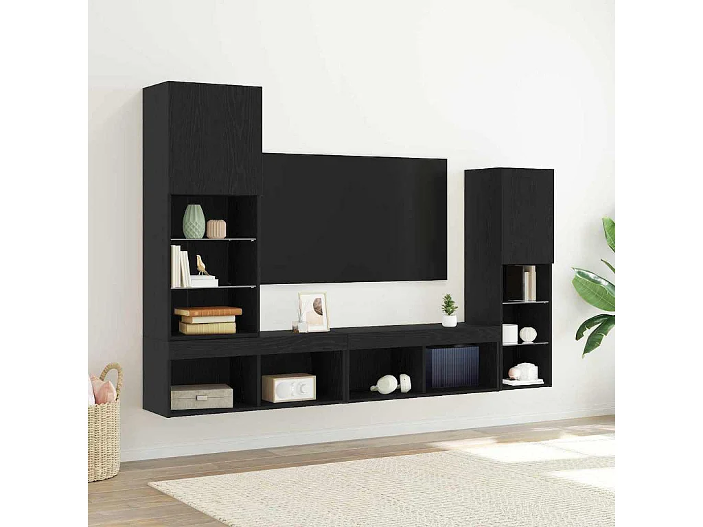 Gabinete para TV 4 peças Carvalho preto 40.5 x 30 x 102 cm