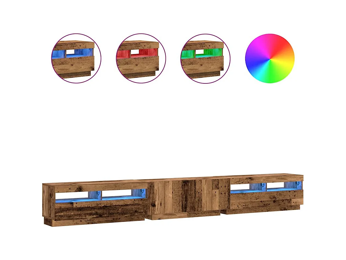 Mueble TV luces LED madera ingeniería envejecida 300x35x40 cm