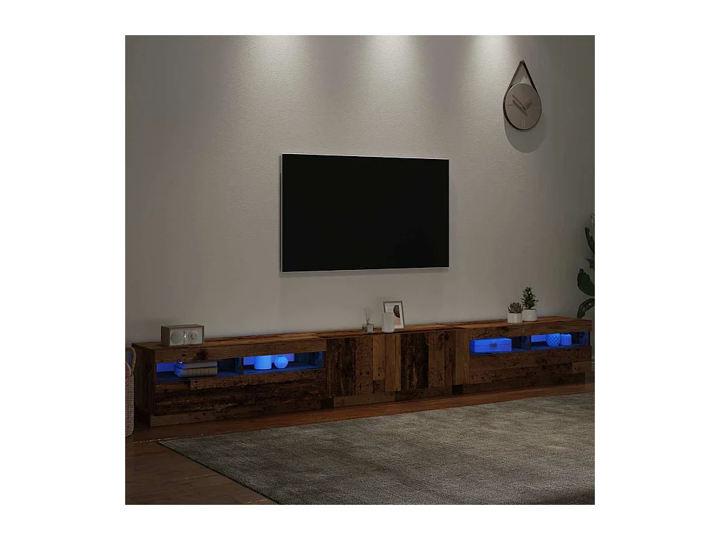 Mueble TV luces LED madera ingeniería envejecida 300x35x40 cm