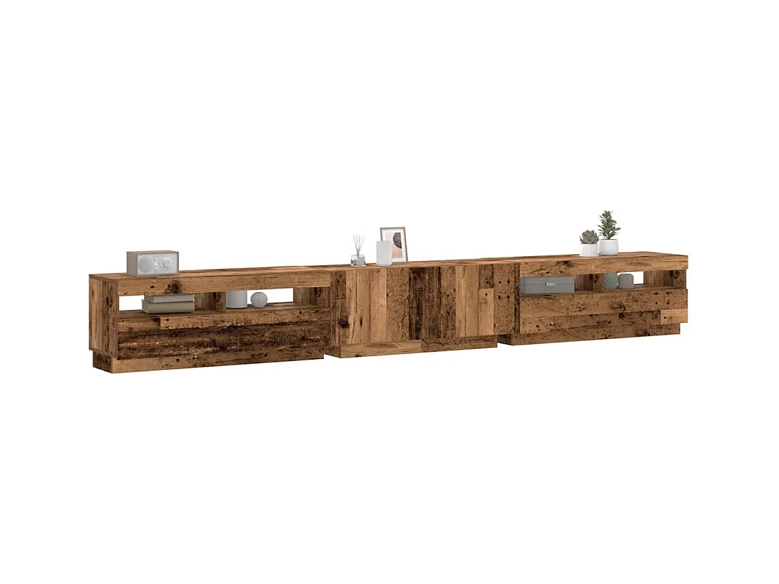 Tv-meubel met LED 300x35x40 cm bewerkt hout oud hout
