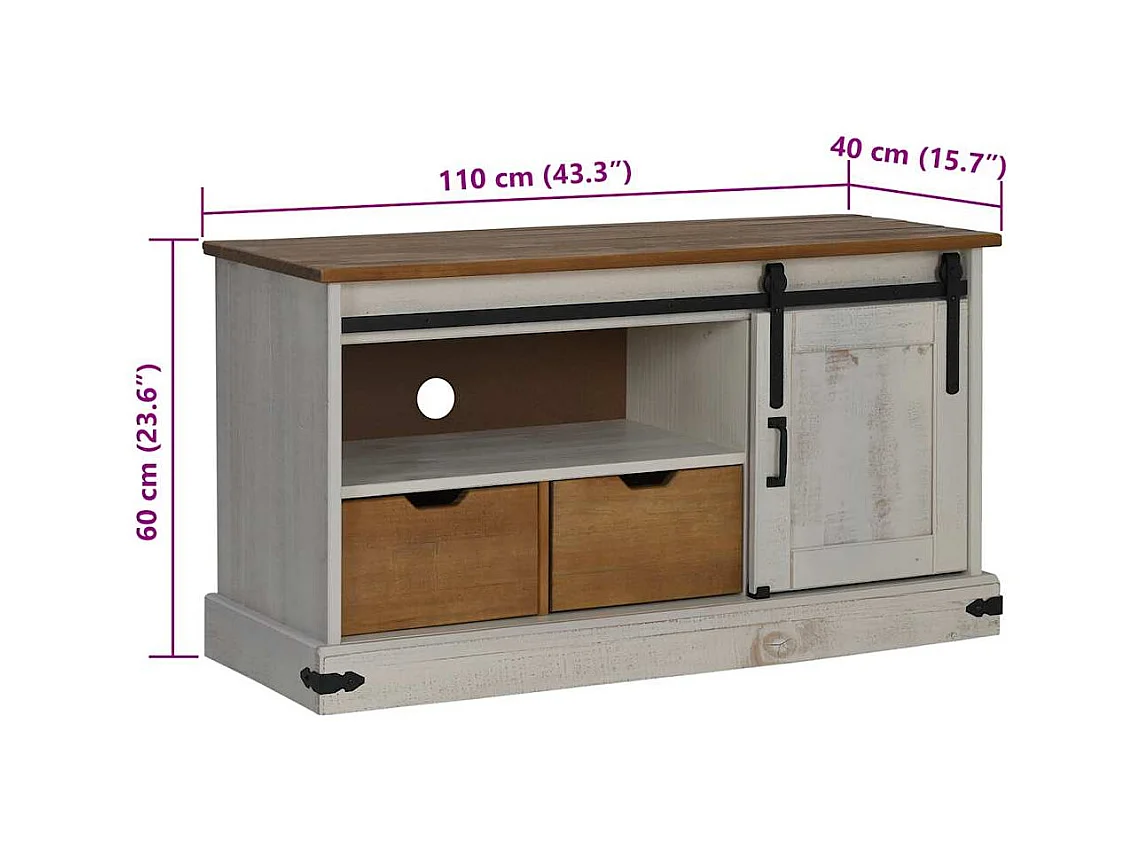 Meuble TV HALDEN avec porte coulissante blanc 110x40x60 cm