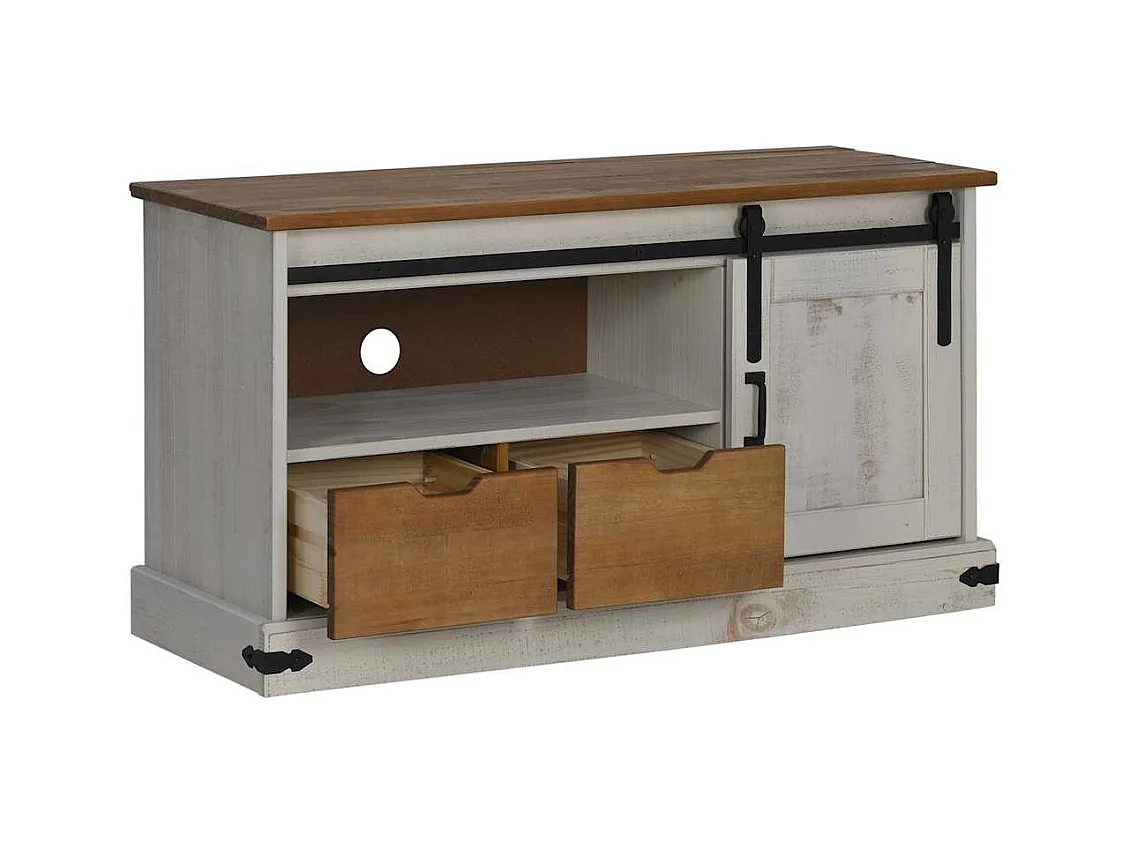 Meuble TV HALDEN avec porte coulissante blanc 110x40x60 cm