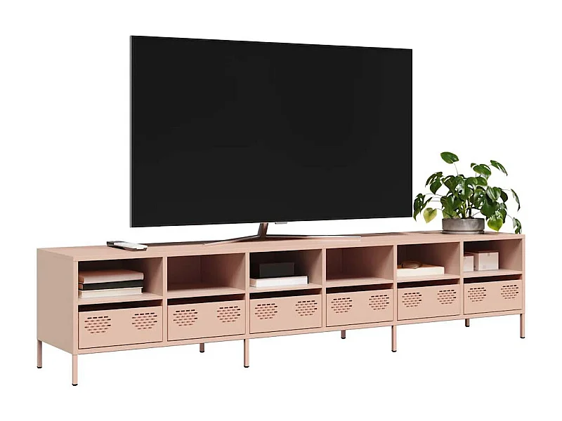 Meuble TV rose 202x39x43,5 cm acier laminé à froid