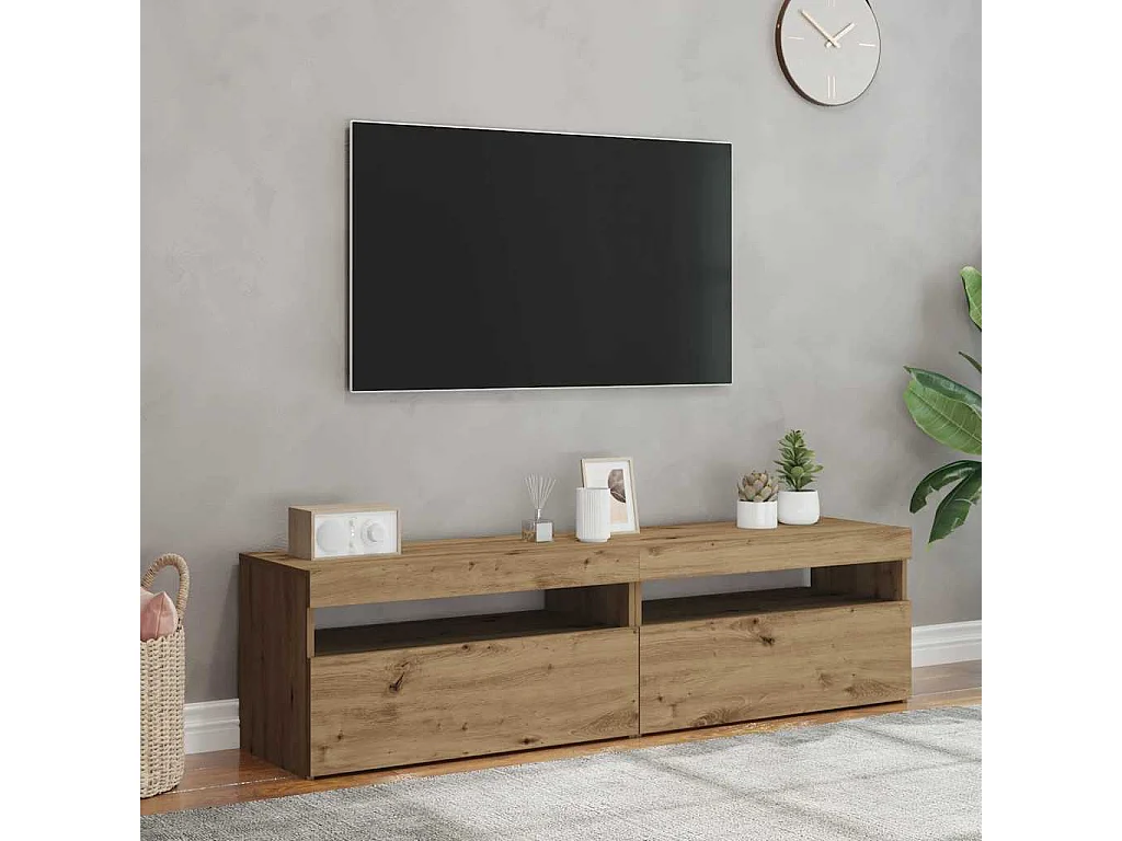 Meubles TV avec lumières LED 2 pièces chêne artisanal