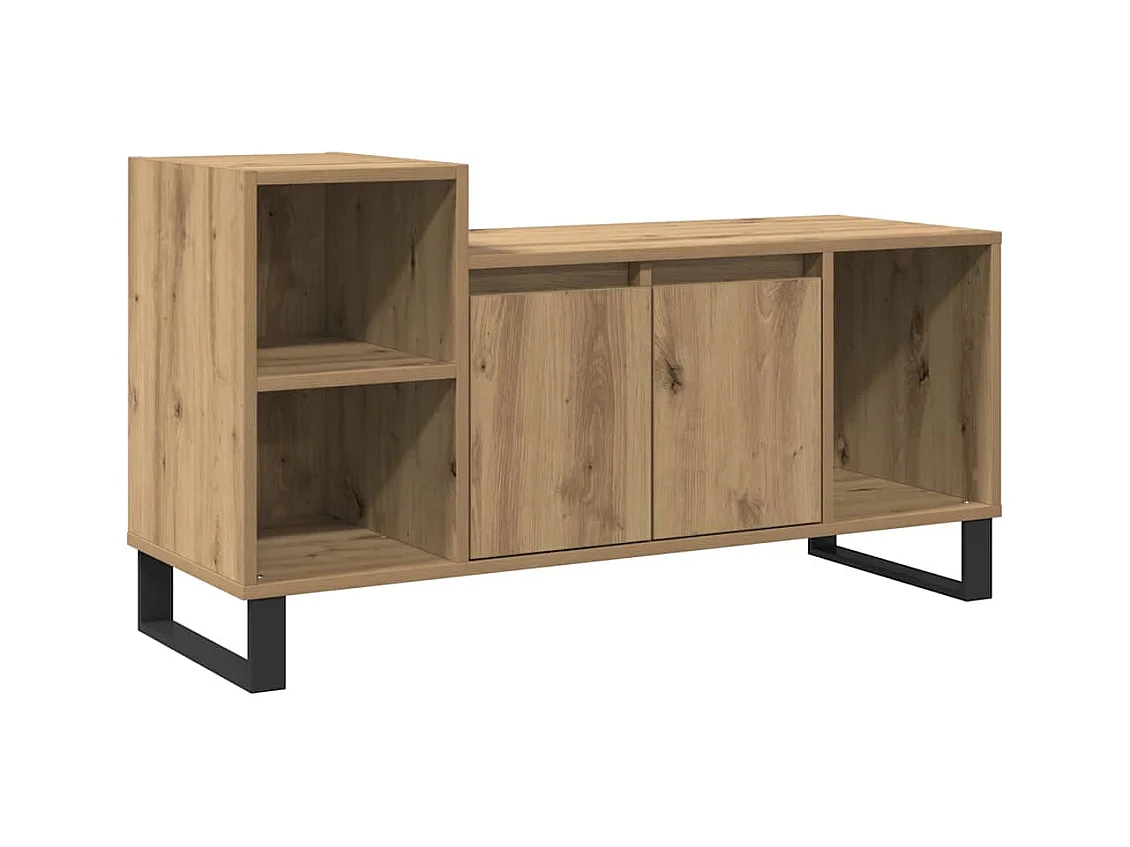 Meuble TV chêne artisanal 100x35x55 cm bois d'ingénierie