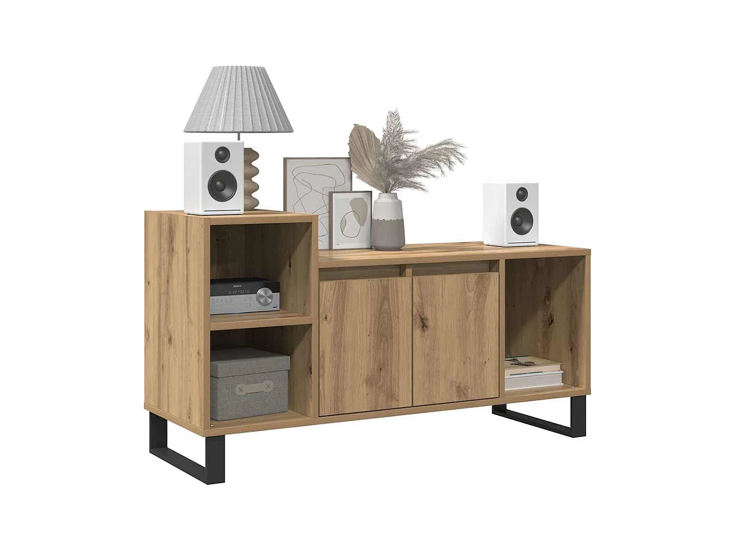 Meuble TV chêne artisanal 100x35x55 cm bois d'ingénierie