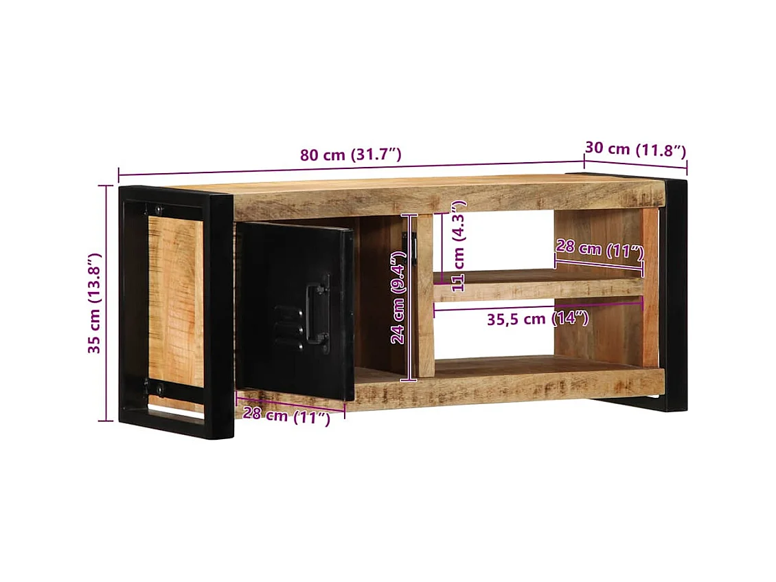 Meuble TV 80x30x35 cm bois massif de manguier brut