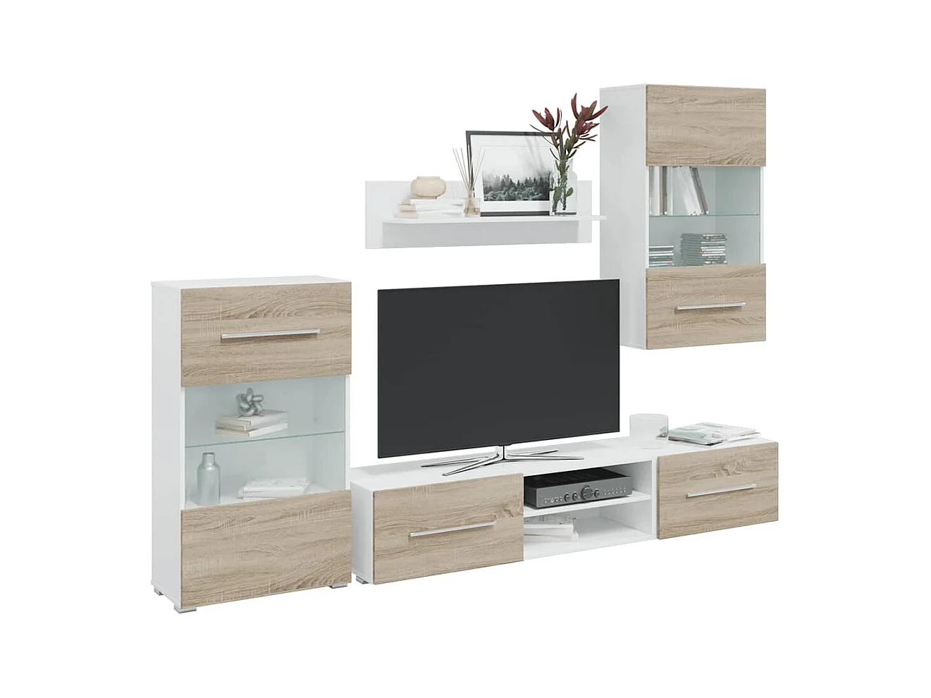 Meubles TV avec lumière LED 5pièces chêne sonoma bois d'ingénierie