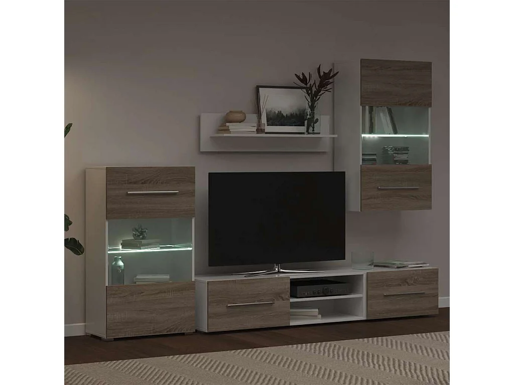 Muebles de TV 5 piezas con iluminación LED roble sonoma
