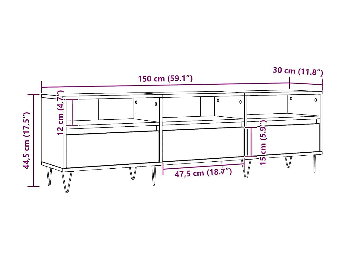 Meuble TV chêne artisanal 150x30x44,5 cm bois d'ingénierie