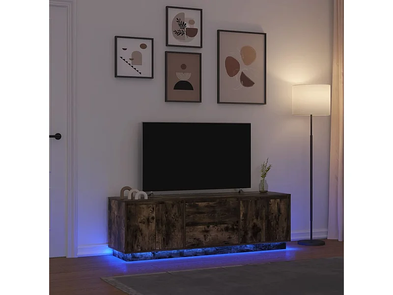 Meuble TV avec lumières LED chêne fumé 160,5x41x50 cm