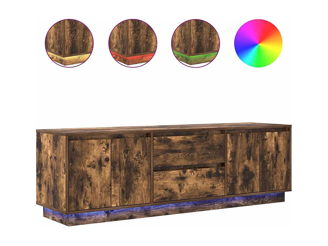 Meuble TV avec lumières LED chêne fumé 160,5x41x50 cm