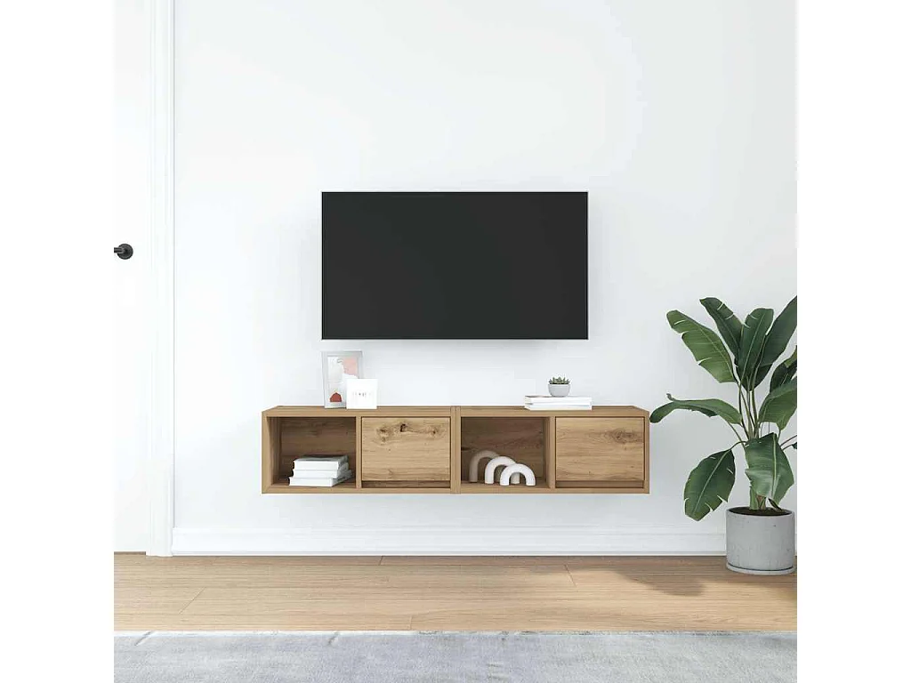 Meubles TV 2 pièces chêne artisanal 60x31x25,5cm bois d'ingénierie