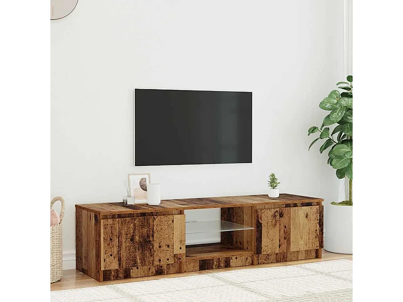 Meuble TV avec lumières LED vieux bois bois d'ingénierie