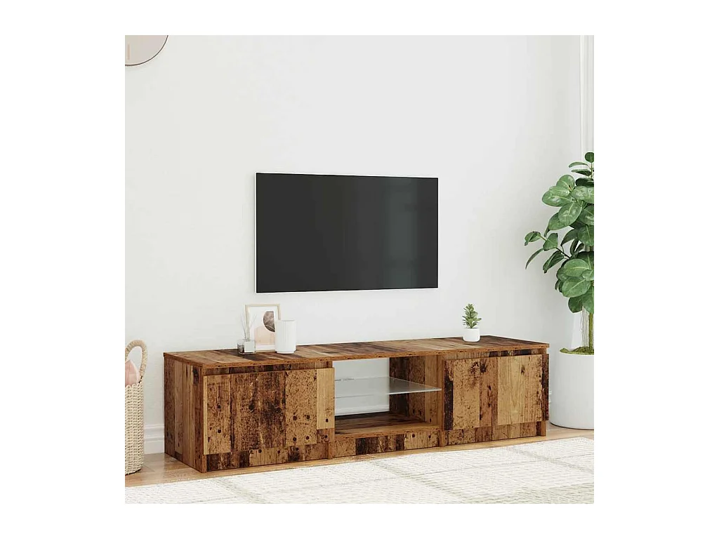 Meuble TV avec lumières LED vieux bois bois d'ingénierie
