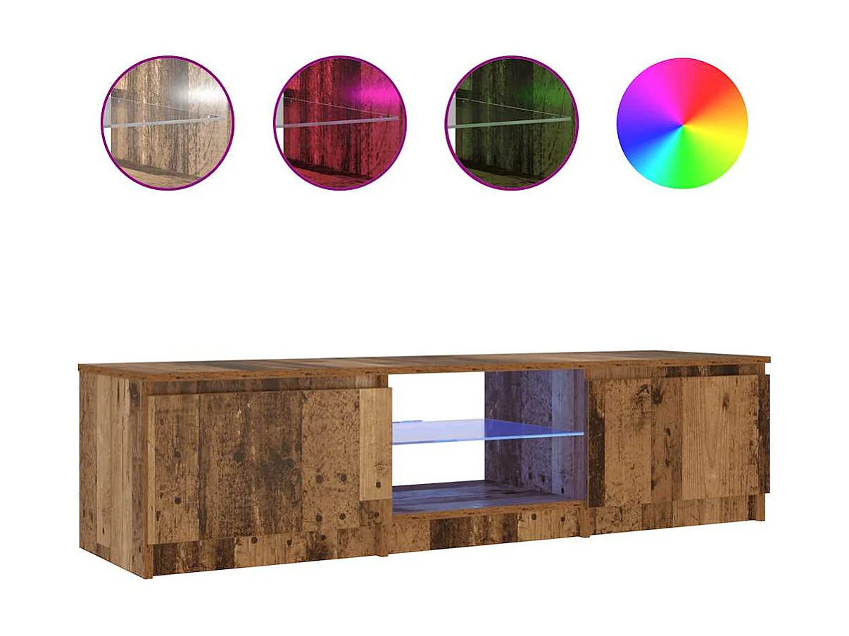 Meuble TV avec lumières LED vieux bois bois d'ingénierie