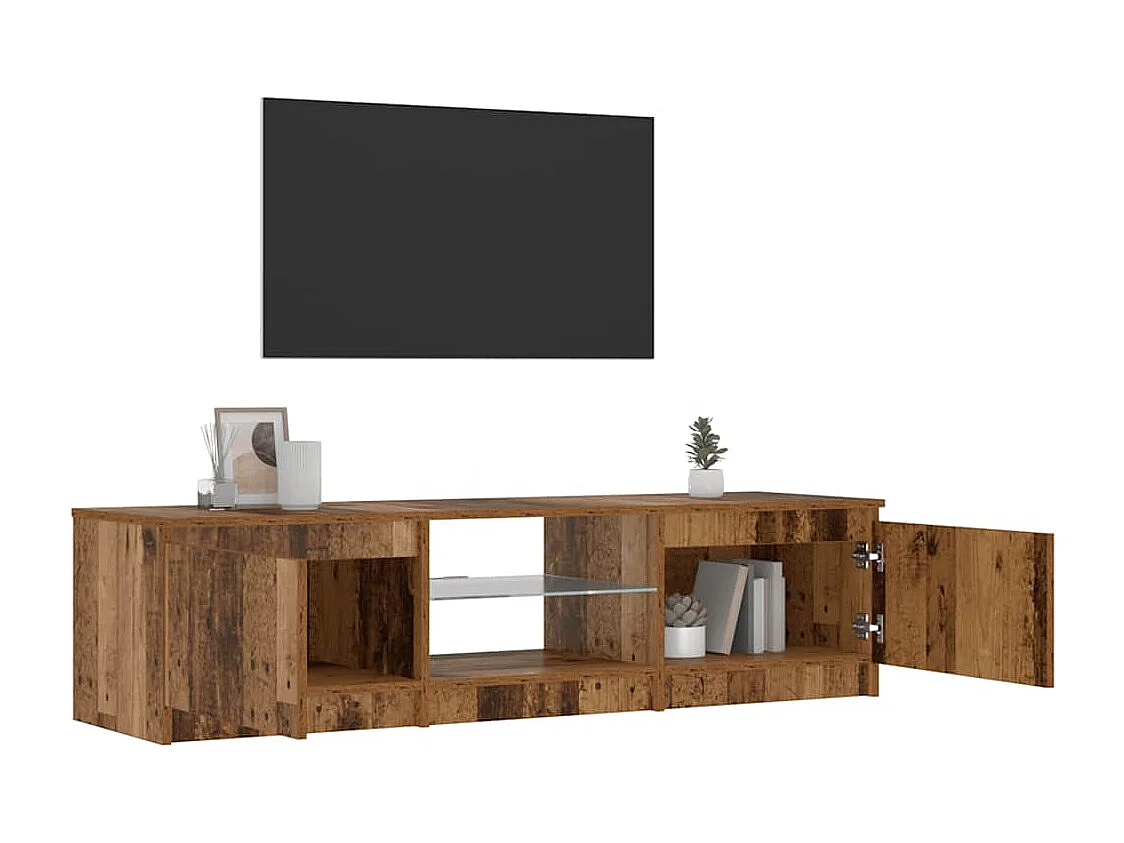 Meuble TV avec lumières LED vieux bois bois d'ingénierie
