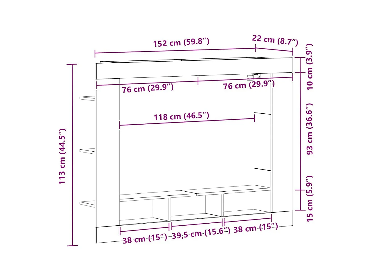 Meuble TV Chêne noir 152 x 22 x 113 cm Bois d'ingénierie