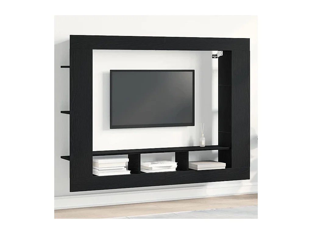 TV Kast Zwart eiken 152 x 22 x 113 cm Bewerkt hout