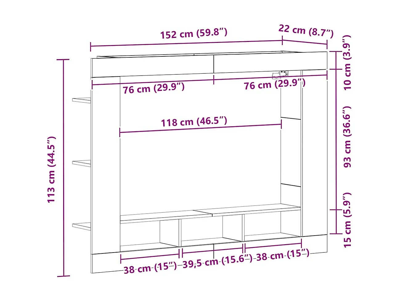 Gabinete para TV Carvalho preto 152 x 22 x 113 cm