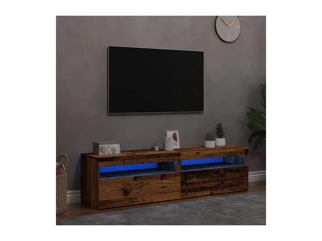 Móveis de TV com luzes LED 2peças derivados madeira madeira velha