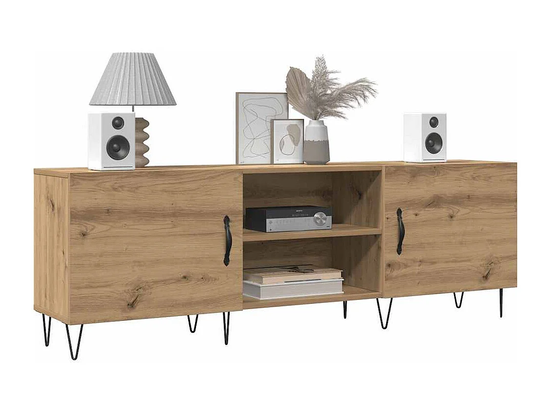 Meuble TV chêne artisanal 150x30x50 cm bois d'ingénierie