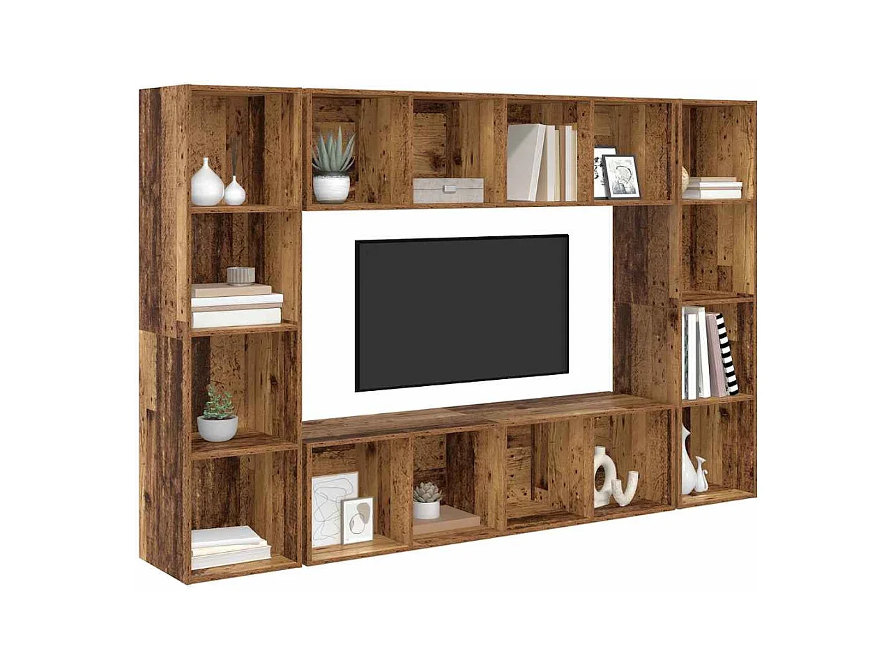 Meuble TV 4 pièces Marron 37 x 37 x 142.5 cm Bois d'ingénierie