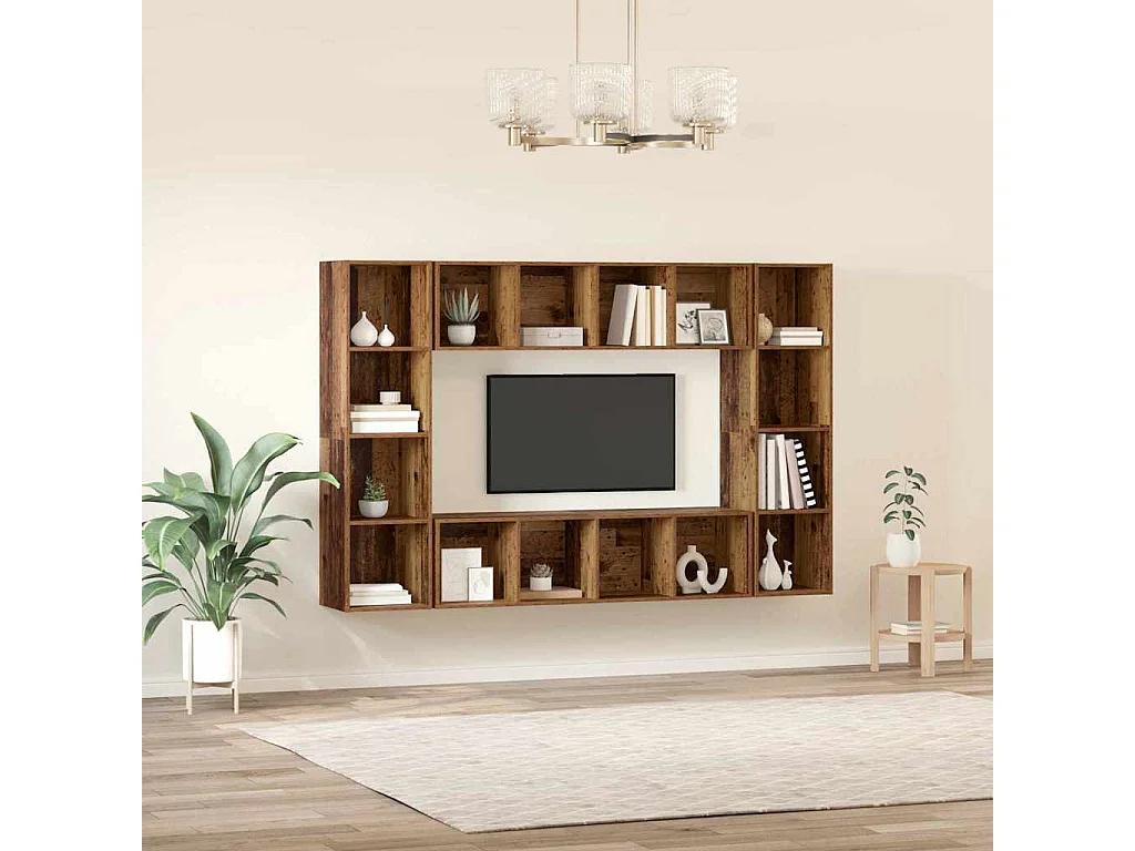 Meuble TV 4 pièces Marron 37 x 37 x 142.5 cm Bois d'ingénierie