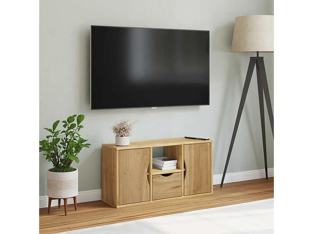 Meuble TV avec tiroir ODDA 79x24x40 cm bois massif pin